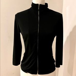 Michel Klein Vintage Black Jersey Designer Zip Top, sz S
